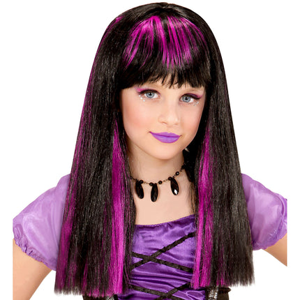 Perruque d'Halloween sorcière noire et violette