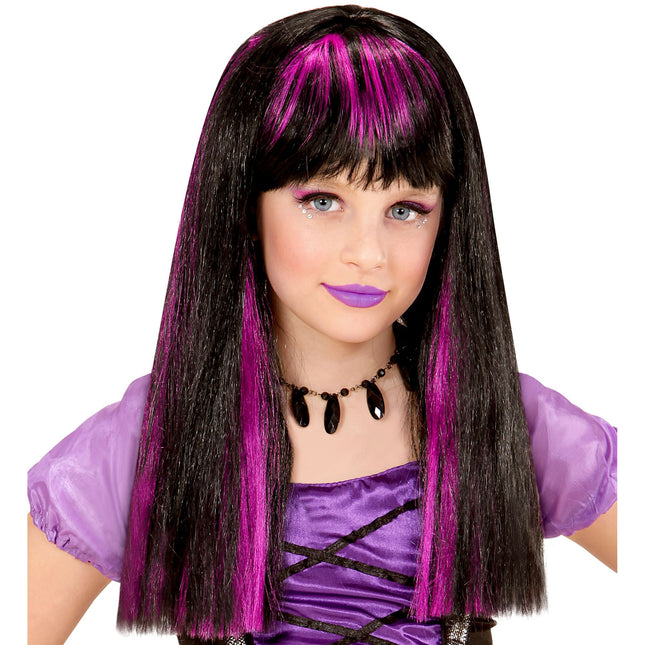 Perruque d'Halloween sorcière noire et violette