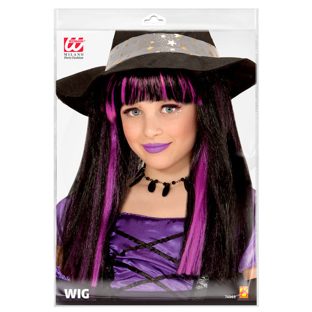 Perruque d'Halloween sorcière noire et violette