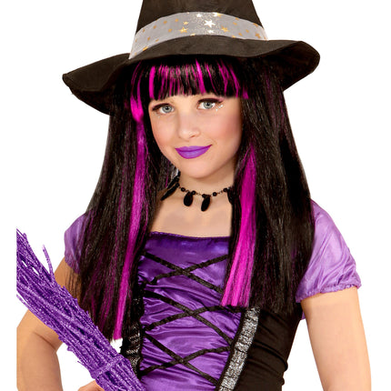 Perruque d'Halloween sorcière noire et violette