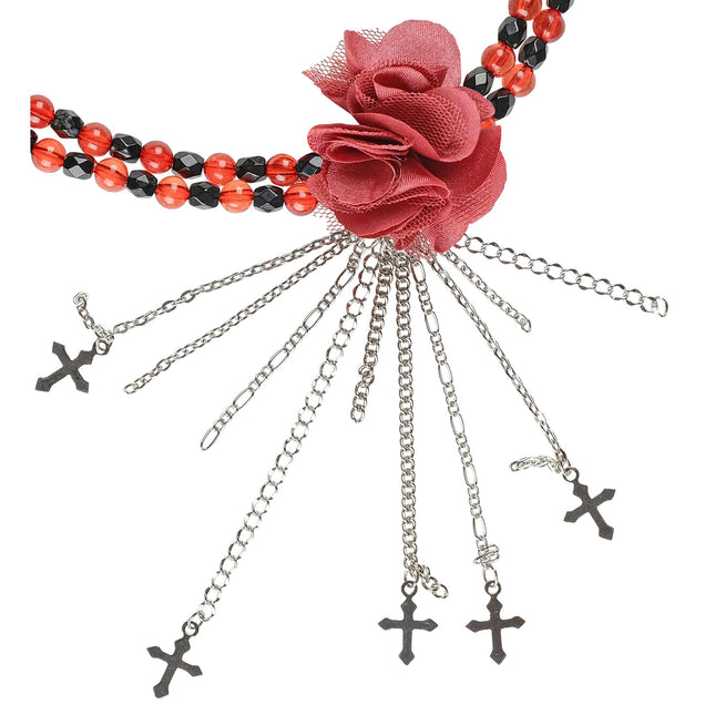 Collier d'Halloween Rouge avec Rose