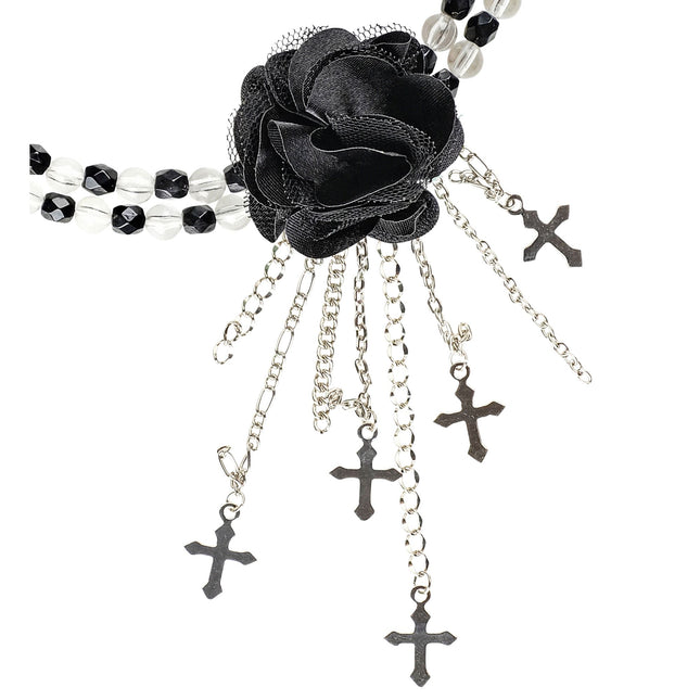 Collier d'Halloween noir avec rose