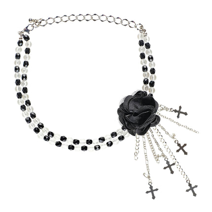 Collier d'Halloween noir avec rose