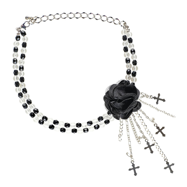 Collier d'Halloween noir avec rose