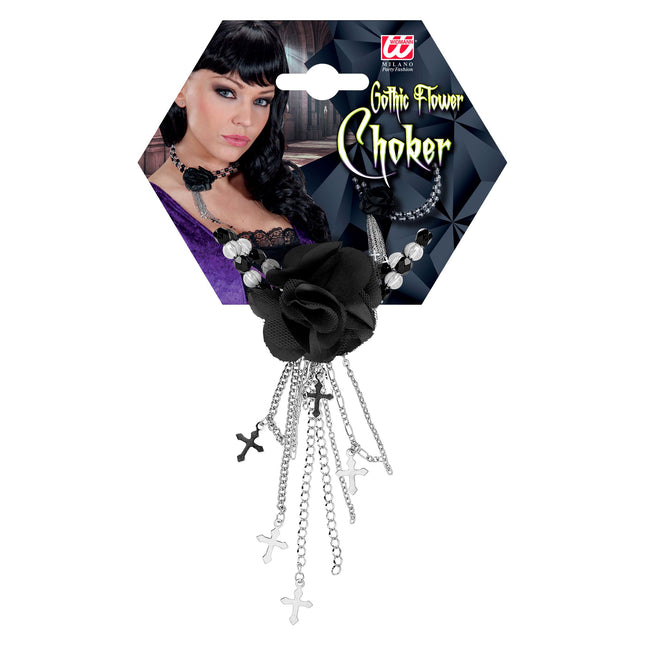 Collier d'Halloween noir avec rose
