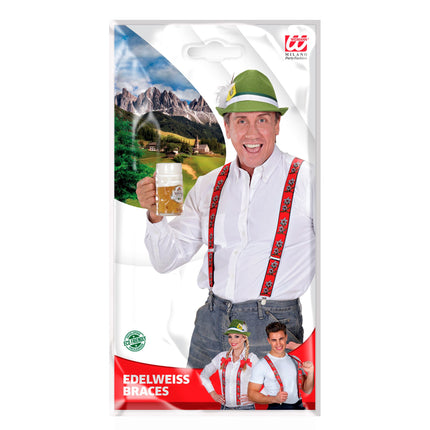 Bretelles Oktoberfest Rouge Avec Edelweiss
