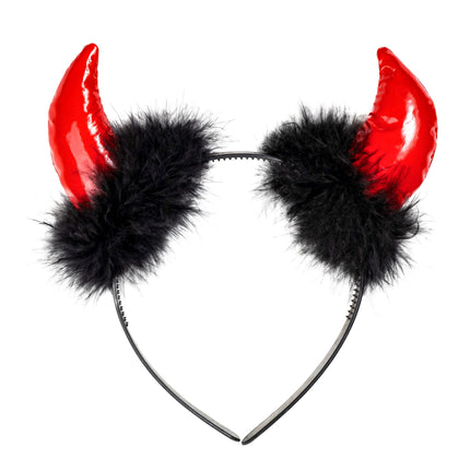 Bandeau d'Halloween Diable noir et rouge avec plumes