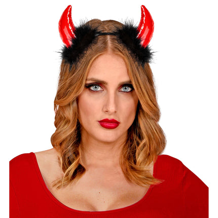 Bandeau d'Halloween Diable noir et rouge avec plumes