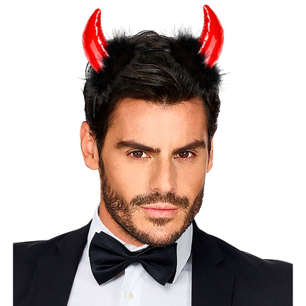 Bandeau d'Halloween Diable noir et rouge avec plumes