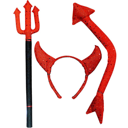 Ensemble d'accessoires d'Halloween Rouge Noir Diable 3 pièces