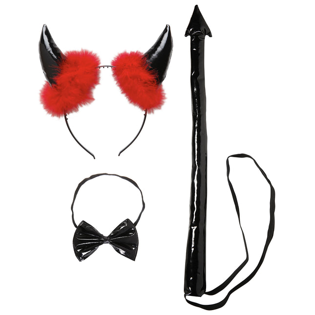 Ensemble d'accessoires d'Halloween Diable noir rouge 3 pièces