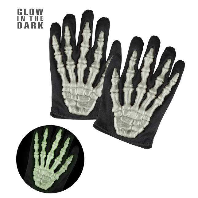 Gants d'Halloween Noirs Blancs Squelette