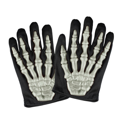 Gants d'Halloween Noirs Blancs Squelette