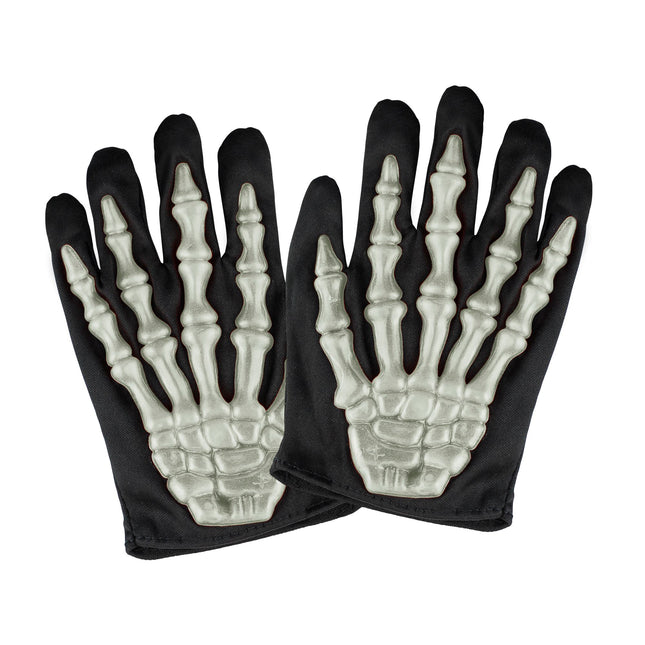 Gants d'Halloween Noirs Blancs Squelette