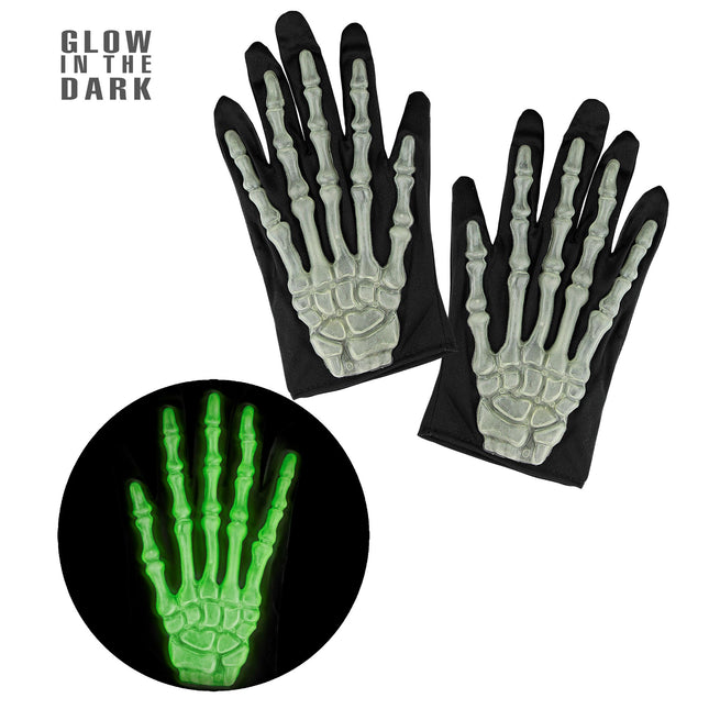 Gants d'Halloween Squelette Glow In The Dark Short