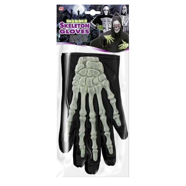 Gants d'Halloween Squelette Glow In The Dark Short