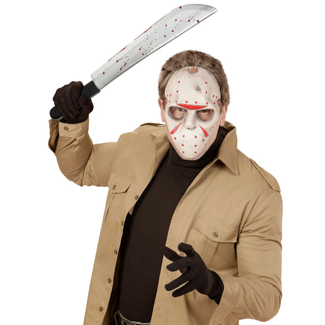 Faux couteau d'Halloween avec du sang 54cm