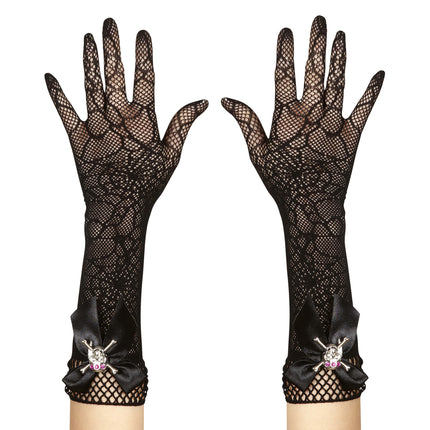 Gants d'Halloween Toile d'araignée et crâne