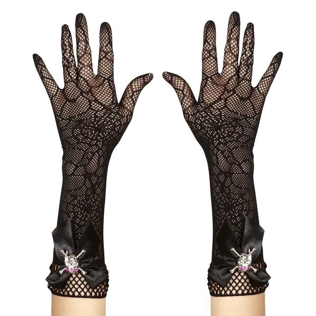 Gants d'Halloween Toile d'araignée et crâne