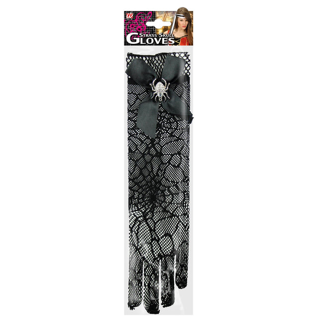 Gants d'Halloween Toile d'araignée et crâne