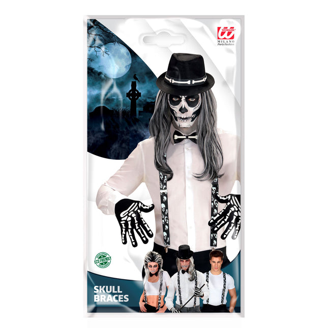 Bretelles d'Halloween Noirs Blancs Crânes