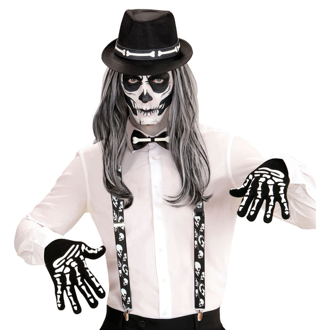Bretelles d'Halloween Noirs Blancs Crânes