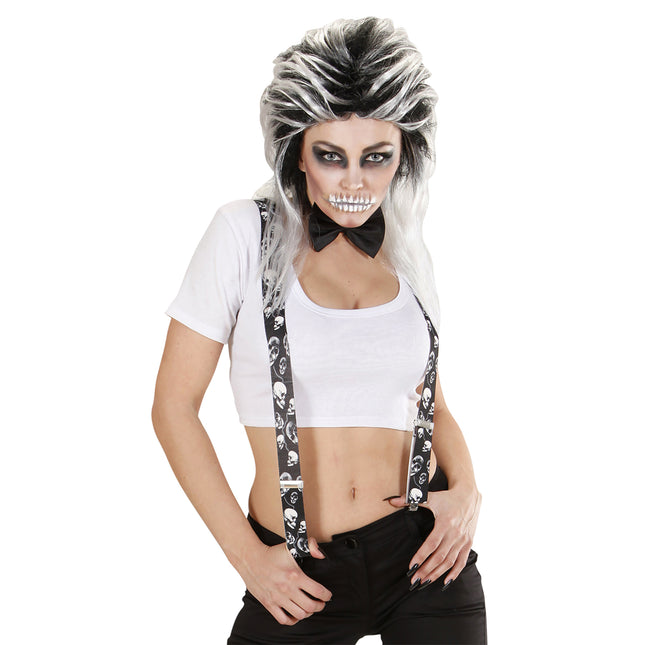 Bretelles d'Halloween Noirs Blancs Crânes