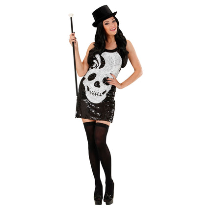 Robe d'Halloween crâne paillettes