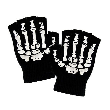 Gants d'Halloween Noirs Blancs Squelette Sans doigts
