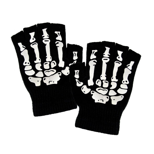 Gants d'Halloween Noirs Blancs Squelette Sans doigts