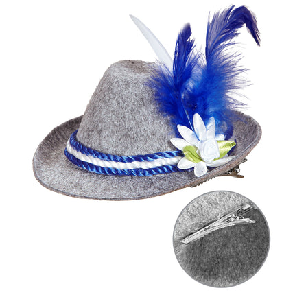 Chapeau Oktoberfest Tiroler Mini avec plumes bleues
