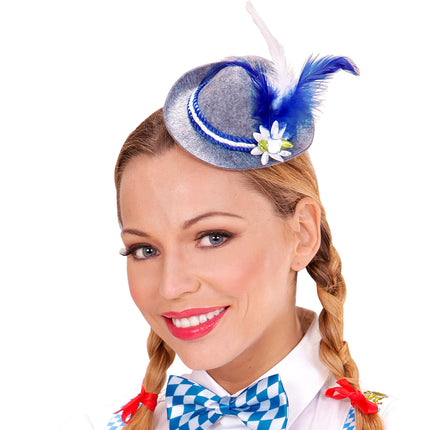 Chapeau Oktoberfest Tiroler Mini avec plumes bleues