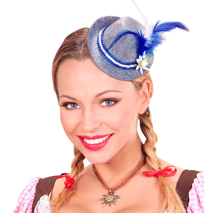 Chapeau Oktoberfest Tiroler Mini avec plumes bleues