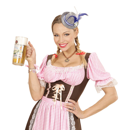Chapeau Oktoberfest Tiroler Mini avec plumes bleues