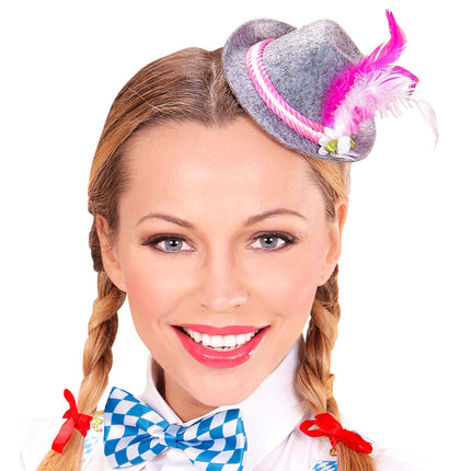 Chapeau Oktoberfest Tiroler Mini avec plumes roses
