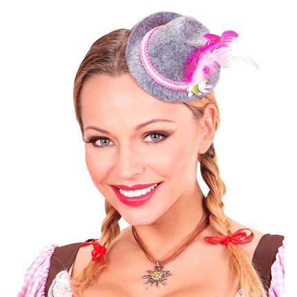 Chapeau Oktoberfest Tiroler Mini avec plumes roses