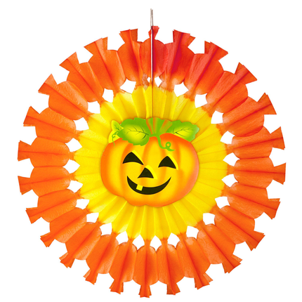 Eventail en papier Halloween Citrouille orange 48cm