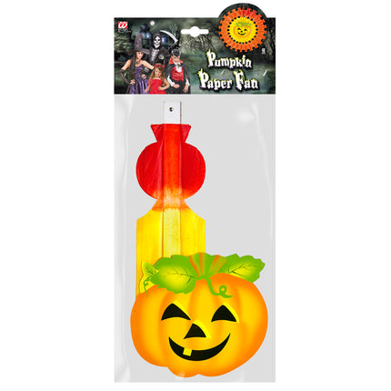 Eventail en papier Halloween Citrouille orange 48cm