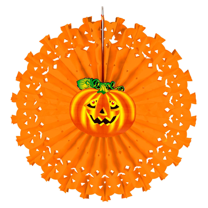Eventail Halloween Citrouille Orange 50cm