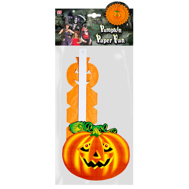 Eventail Halloween Citrouille Orange 50cm