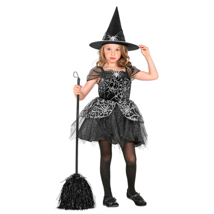 Costume de sorcière noir argenté fille araignée