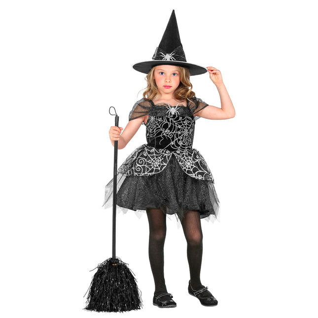 Costume de sorcière noir argenté fille araignée