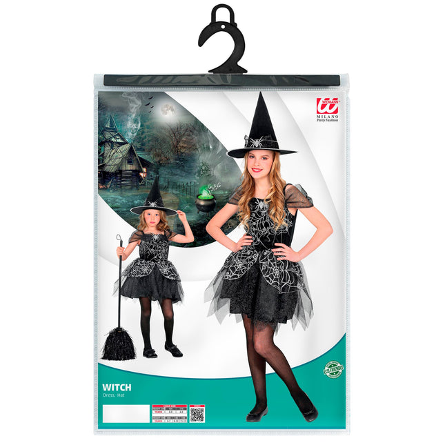 Costume de sorcière noir argenté fille araignée