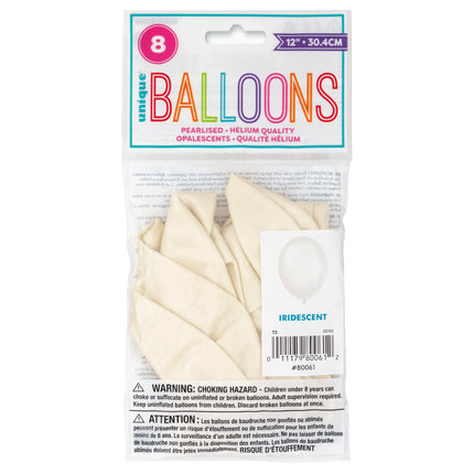 12" Ballons de baudruche perlés Premium, 8ct - Blanc irisé