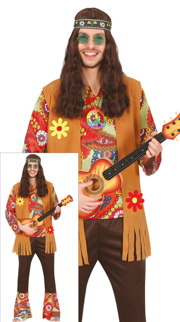 Costume Hippie 60S Homme coloré avec gilet marron