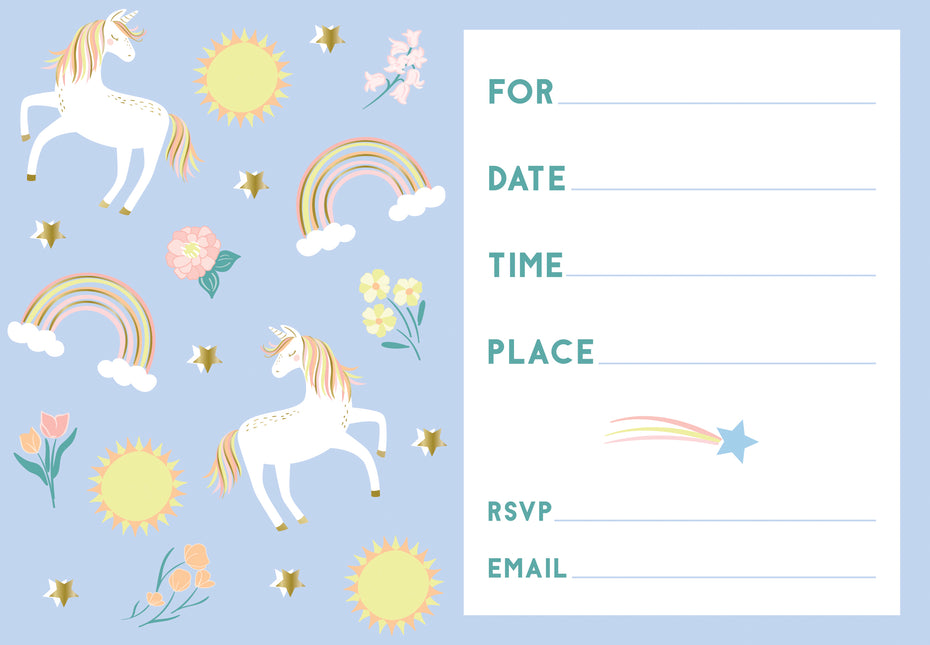 Invitations licornes délicates, 8ct