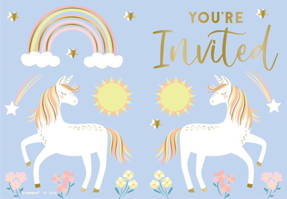 Invitations licornes délicates, 8ct