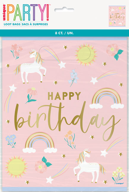 Sacs à butin "Joyeux anniversaire" de la licorne, 8 pièces