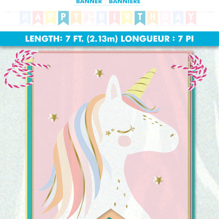 Bannière en fanion "Joyeux anniversaire" de la licorne, 7 pieds
