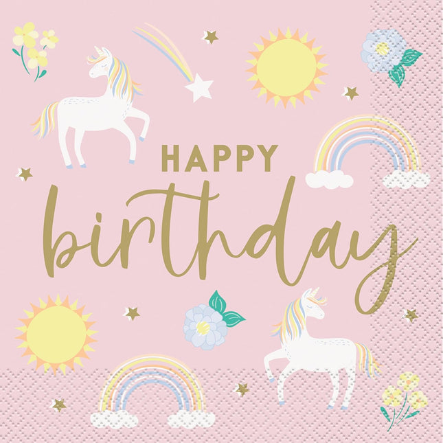 Serviettes de table "Happy Birthday" à la licorne délicate, 16ct
